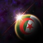 Algeria Flag On 3d Football With Rising Sun Stock Photo