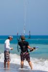 Learning To Kite Surf In Avidmou Cyprus Stock Photo