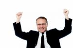 Successful Businessman Raising His Arms Stock Photo