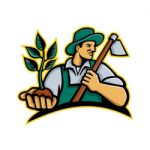 Organic Farmer Holding Plant Mascot Stock Photo