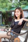 Portrait Of Thai Adult Beautiful Girl Relax And Smile Stock Photo