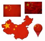 Grunge China Flag, Map And Map Pointers Stock Photo