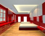 Ineterior Design Bedroom Red Theme Stock Photo