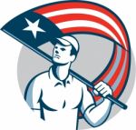 American Tradesman Holding Usa Flag Circle Stock Photo