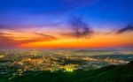 South Korea Skyline Of Seoul, The Best View Of South Korea With Lotte World Mall At Namhansanseong Fortress Stock Photo