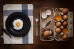 Eating Fried Eggs Flat Lay Still Life Rustic With Food Stylish Stock Photo