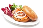 Salmon Bagel Sandwich Stock Photo