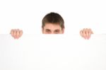 Teenage Boy Holding Blank Board Stock Photo