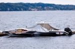 Destroyed  By Thunderstorm Piers With Boats In Verbania, Italy Stock Photo