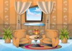 Cartoon  Illustration Interior Living Room Stock Photo