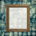 Vintage Picture Frame On Collage Jeans Stock Photo