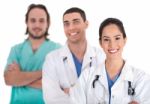 Portrait Of Three Doctors In A Hospital Stock Photo