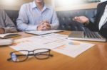 Business Meeting Office. Documents Account Managers Crew Working Stock Photo