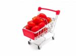 Fresh Grape Or Cherry Tomato In Shopping Cart On White Backgroun Stock Photo