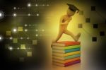 Student With Hat Jumping Of Joy Holding Diploma Stock Photo