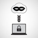 Technology Digital Cyber Security Laptop Lock Hacker Mask Cloud Stock Photo