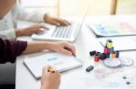 Two Young Women Working As Fashion Designers And Drawing Sketche Stock Photo