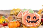 Halloween Decor Pumpkin Cookies Stock Photo