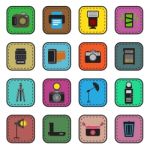 Camera And Accessory Icon Sticker Set  Illustration Stock Photo