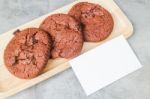 Homemade Chocolate Cookies With Blank Name Card Stock Photo