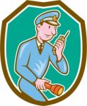 Policeman Torch Radio Shield Cartoon Stock Photo