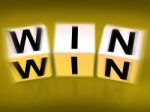 Win Blocks Displays Success Triumphant And Winning Stock Photo