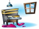 Cartoon  Illustration Interior Music Room With Separated Layers Stock Photo