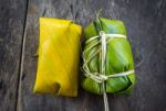 Thai Style Dessert, Made From Banana And Glutinous Rice, Wrap Wi Stock Photo