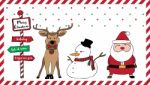 Merry Christmas Greeting Card With Santa Claus And Snowman Stock Photo