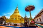 Wat Phrathat Hariphunchai Golden Pagoda In Lamphun,thailand Stock Photo