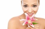 Beauty Woman With A Lily Flower Stock Photo