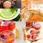 Collection Of Different Herbal Tea Infusion Collage Stock Photo