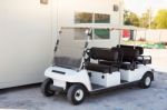 Golf Car With Backseat On Location Stock Photo