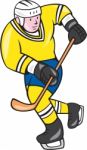 Ice Hockey Player Holding Stick Cartoon Stock Photo