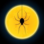 Halloween Spider Hanging Web Moon Background Stock Photo