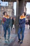 Pretty Young Girl Standing At Shopfront Stock Photo