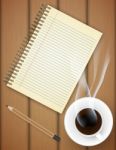 Blank Notebook With Coffee Cup On Table Stock Photo