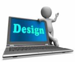 Design On Laptop Shows Creative Artistic Designing Stock Photo