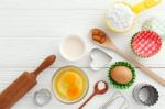 Baking Background With Wooden Table Stock Photo