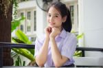 Portrait Of Thai High School Student Uniform Teen Beautiful Girl Happy And Relax, Stock Photo