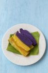 Purple And Yellow Sweet Potato On Banana Leaf Stock Photo