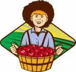 Farmer Boy Straw Hat Tomato Harvest Stock Photo