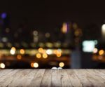 Wood Board Terrace View And Light Blur Background Stock Photo