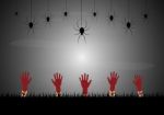 Halloween Zombie Hand Spider Web  Stock Photo