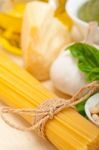 Italian Traditional Basil Pesto Pasta Ingredients Stock Photo