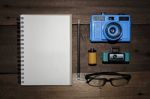 Top View Of Working Table Stock Photo