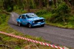 P. Fitzgerald Driving Ford Escort Stock Photo