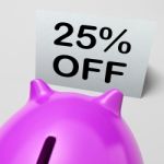 Twenty-five Percent Off Piggy Bank Shows 25 Discounts Stock Photo