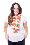 Beautiful Woman Wearing Flower Lei Stock Photo