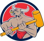 Minotaur Wielding Sledgehammer Circle Cartoon Stock Photo